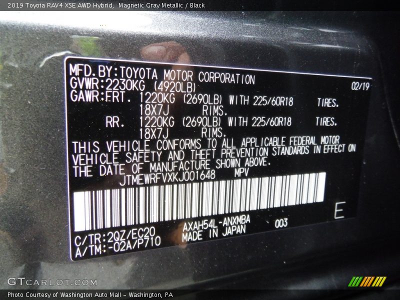 Magnetic Gray Metallic / Black 2019 Toyota RAV4 XSE AWD Hybrid