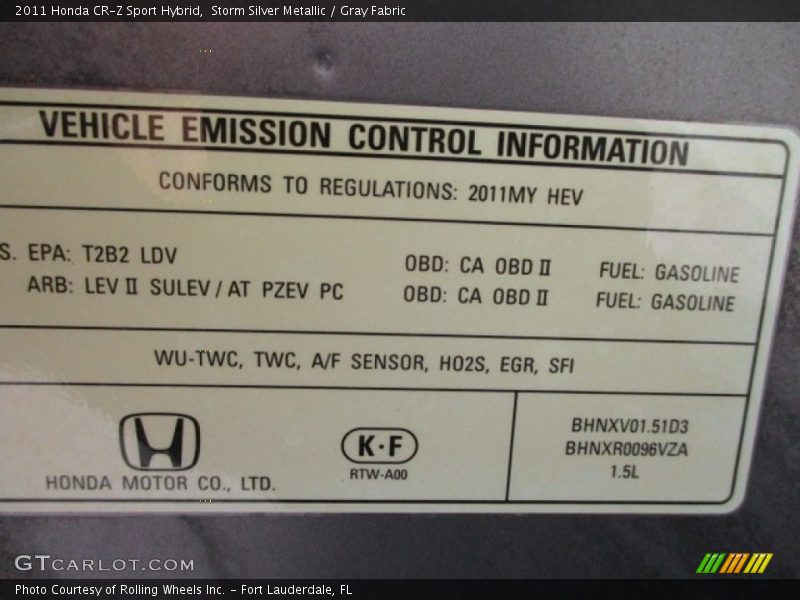 Storm Silver Metallic / Gray Fabric 2011 Honda CR-Z Sport Hybrid