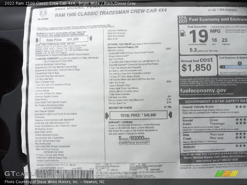  2022 1500 Classic Crew Cab 4x4 Window Sticker
