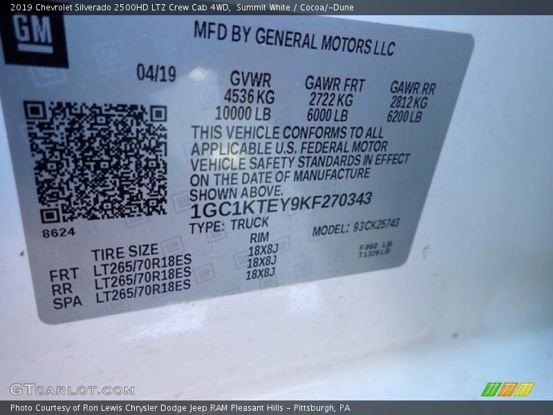 Summit White / Cocoa/­Dune 2019 Chevrolet Silverado 2500HD LTZ Crew Cab 4WD
