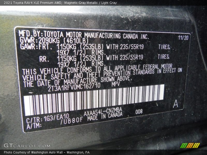 2021 RAV4 XLE Premium AWD Magnetic Gray Metallic Color Code 1G3