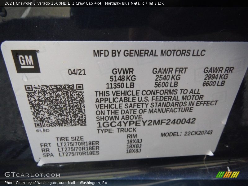 Northsky Blue Metallic / Jet Black 2021 Chevrolet Silverado 2500HD LTZ Crew Cab 4x4