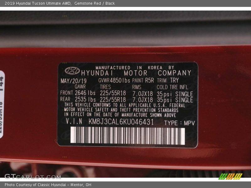 Gemstone Red / Black 2019 Hyundai Tucson Ultimate AWD