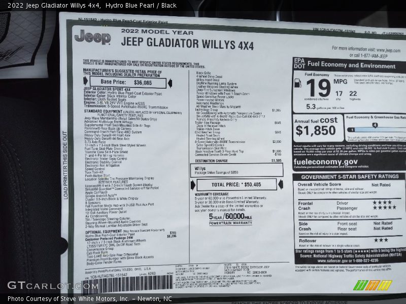 Hydro Blue Pearl / Black 2022 Jeep Gladiator Willys 4x4