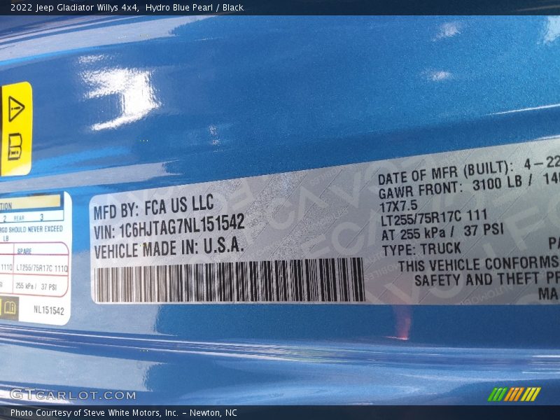 Hydro Blue Pearl / Black 2022 Jeep Gladiator Willys 4x4