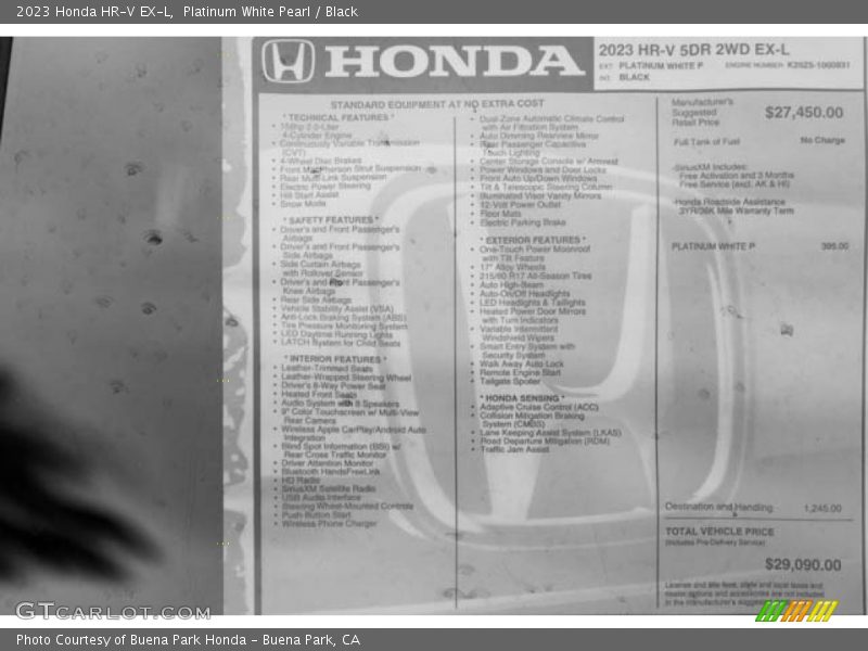  2023 HR-V EX-L Window Sticker
