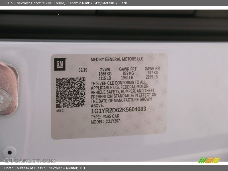 Ceramic Matrix Gray Metallic / Black 2019 Chevrolet Corvette Z06 Coupe