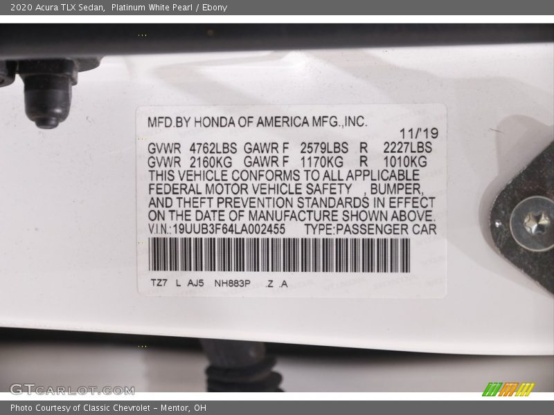 Platinum White Pearl / Ebony 2020 Acura TLX Sedan