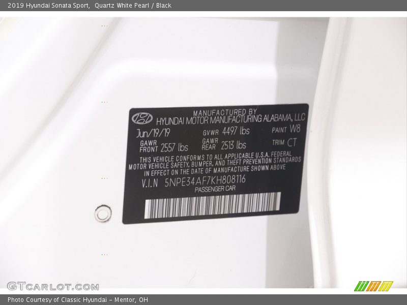 Quartz White Pearl / Black 2019 Hyundai Sonata Sport
