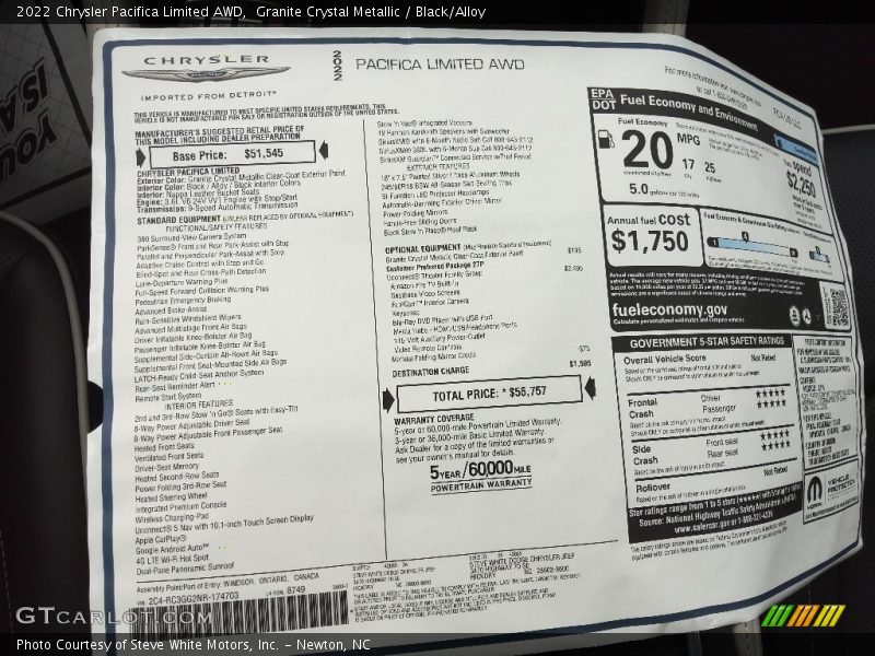 Granite Crystal Metallic / Black/Alloy 2022 Chrysler Pacifica Limited AWD