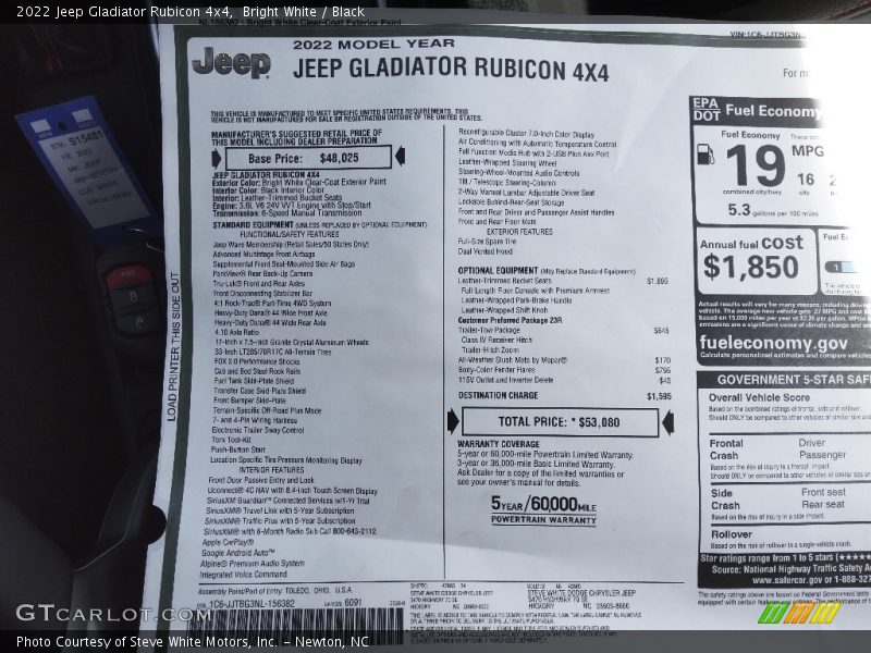 Bright White / Black 2022 Jeep Gladiator Rubicon 4x4