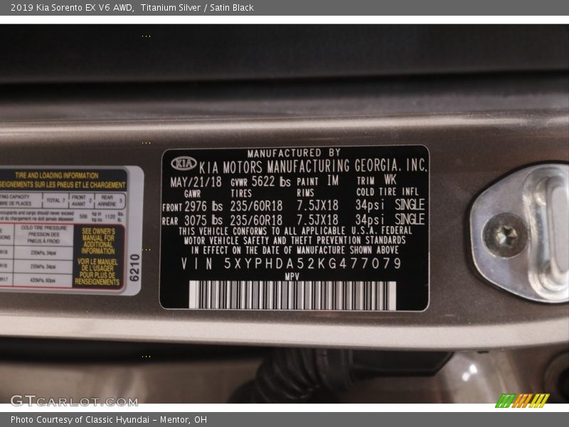 2019 Sorento EX V6 AWD Titanium Silver Color Code IM