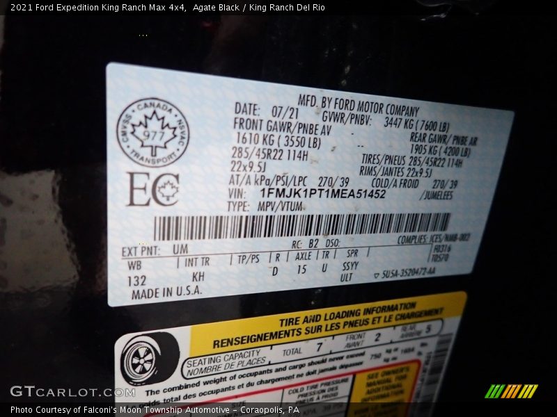 2021 Expedition King Ranch Max 4x4 Agate Black Color Code UM