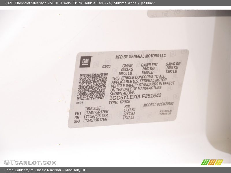 Summit White / Jet Black 2020 Chevrolet Silverado 2500HD Work Truck Double Cab 4x4