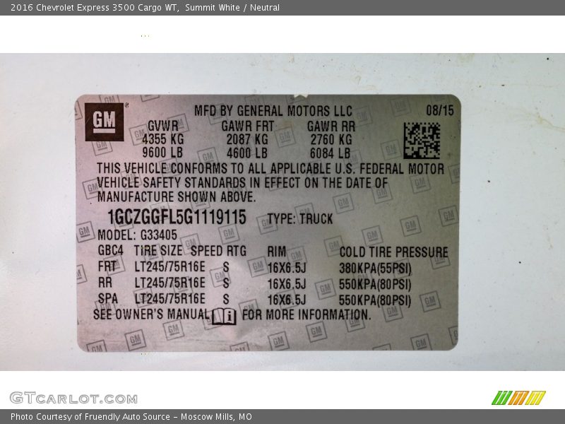 Summit White / Neutral 2016 Chevrolet Express 3500 Cargo WT