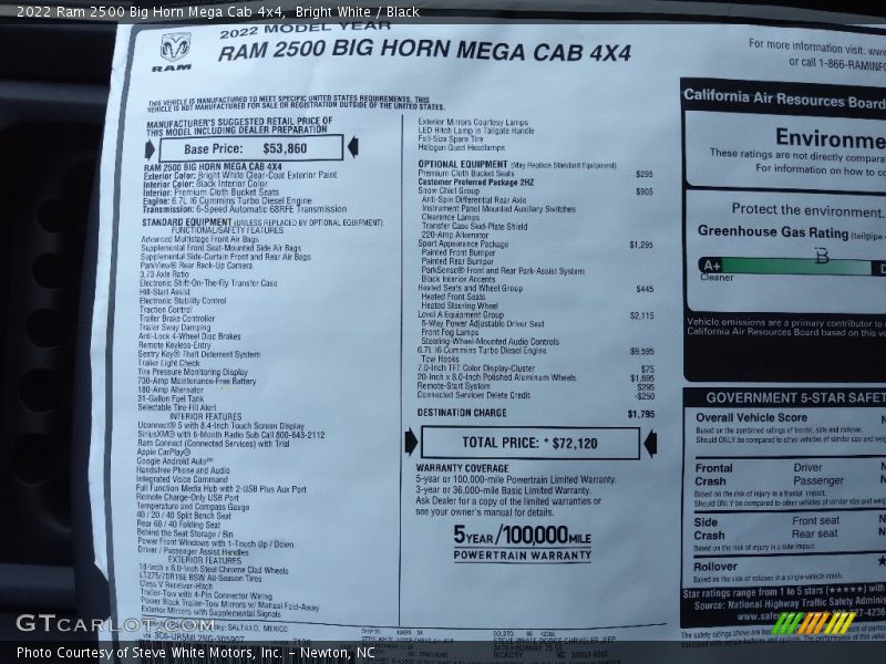  2022 2500 Big Horn Mega Cab 4x4 Window Sticker