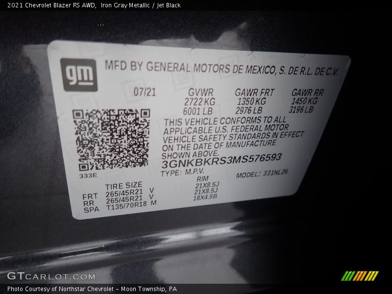 Iron Gray Metallic / Jet Black 2021 Chevrolet Blazer RS AWD
