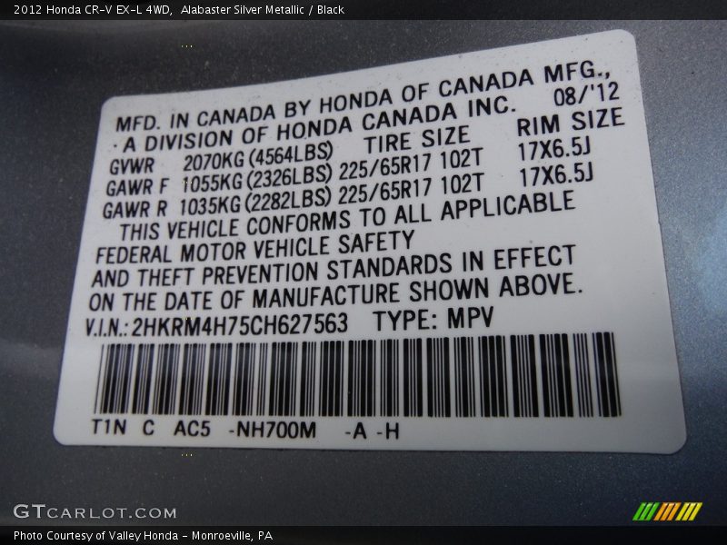 Alabaster Silver Metallic / Black 2012 Honda CR-V EX-L 4WD
