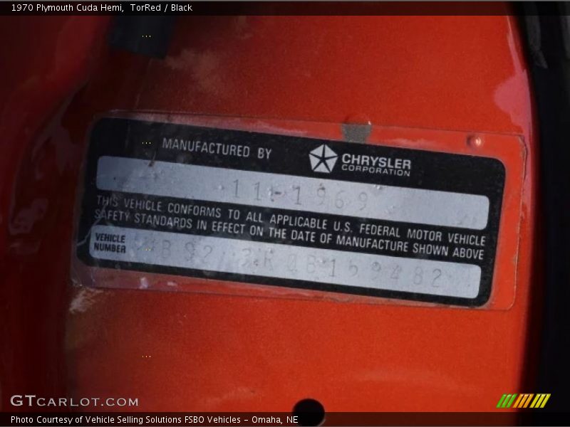 Info Tag of 1970 Cuda Hemi