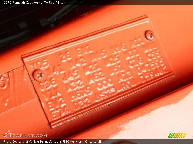 Info Tag of 1970 Cuda Hemi