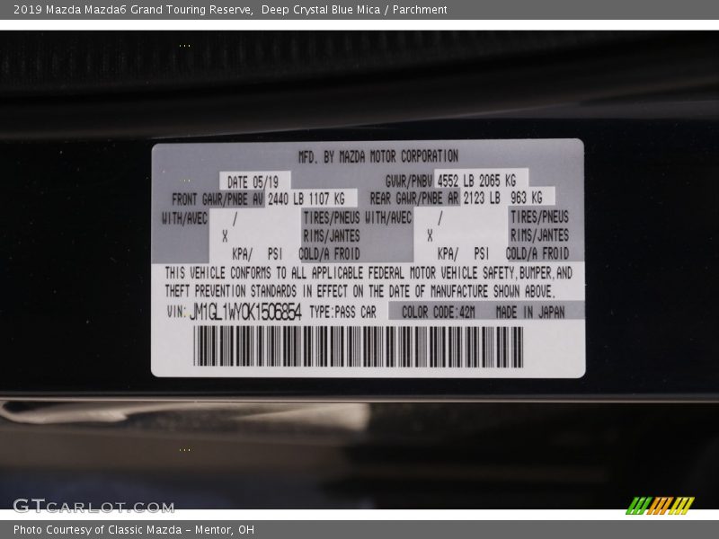 Deep Crystal Blue Mica / Parchment 2019 Mazda Mazda6 Grand Touring Reserve