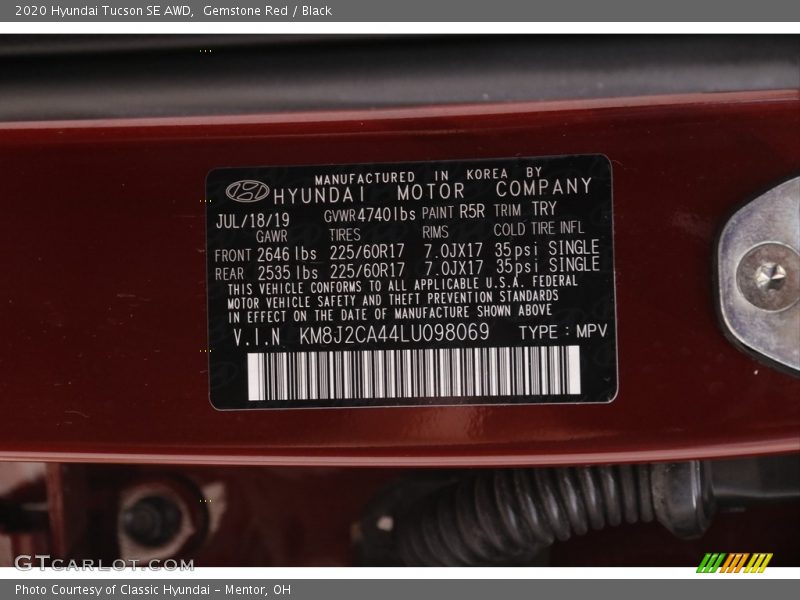 Gemstone Red / Black 2020 Hyundai Tucson SE AWD