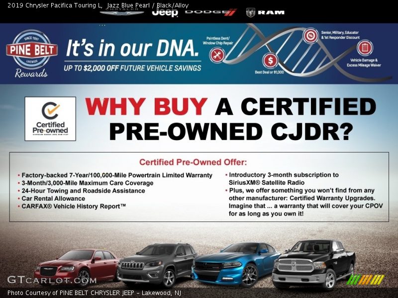 Jazz Blue Pearl / Black/Alloy 2019 Chrysler Pacifica Touring L