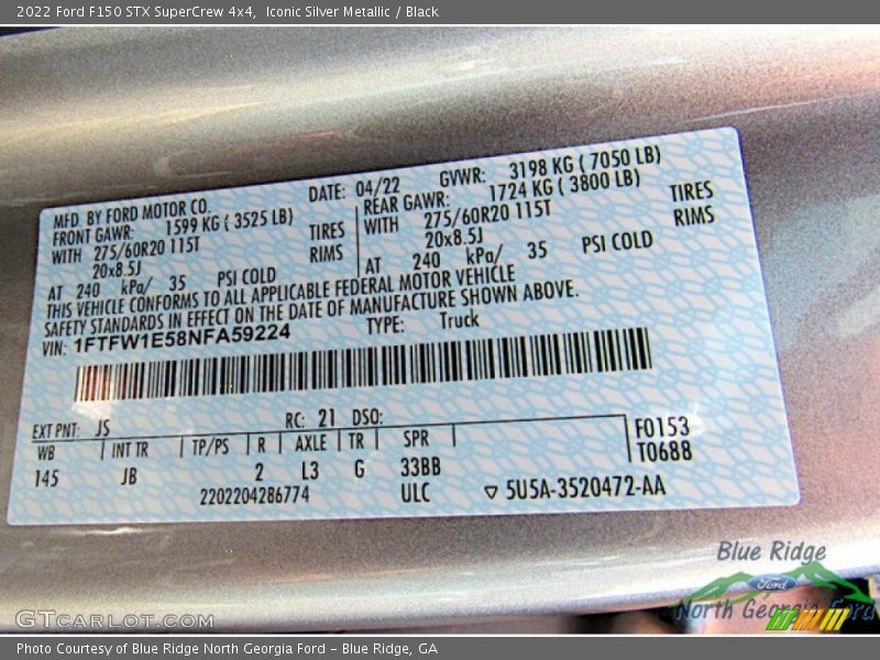 Iconic Silver Metallic / Black 2022 Ford F150 STX SuperCrew 4x4