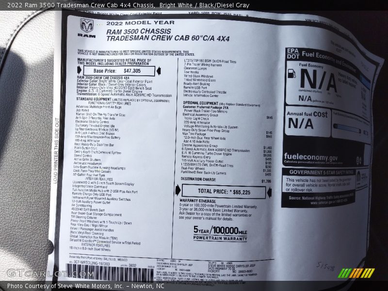 Bright White / Black/Diesel Gray 2022 Ram 3500 Tradesman Crew Cab 4x4 Chassis