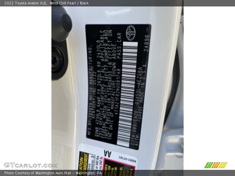 2022 Avalon XLE Wind Chill Pearl Color Code 089