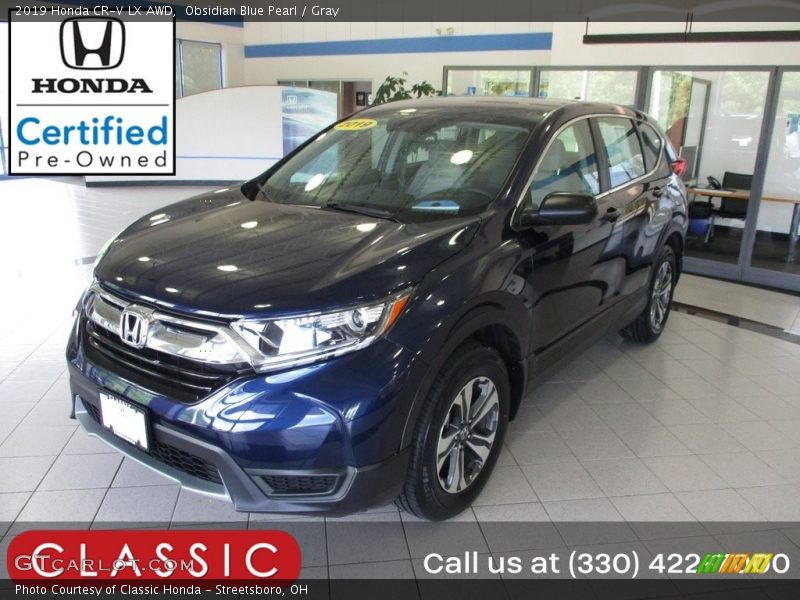 Obsidian Blue Pearl / Gray 2019 Honda CR-V LX AWD