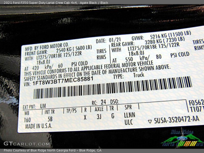 Agate Black / Black 2021 Ford F350 Super Duty Lariat Crew Cab 4x4