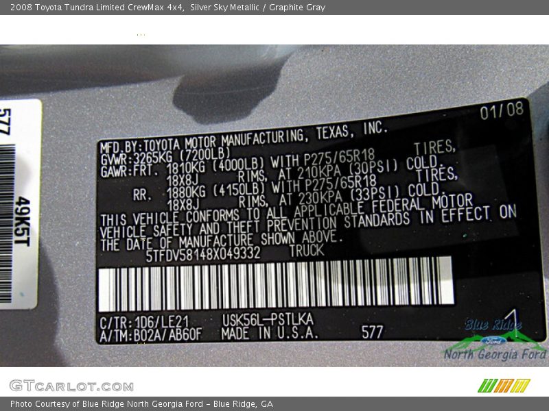 Silver Sky Metallic / Graphite Gray 2008 Toyota Tundra Limited CrewMax 4x4
