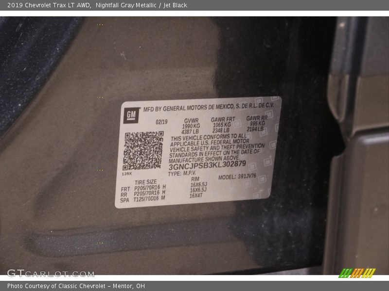 Nightfall Gray Metallic / Jet Black 2019 Chevrolet Trax LT AWD