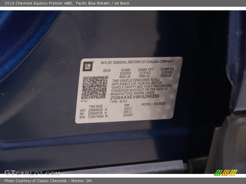 Pacific Blue Metallic / Jet Black 2019 Chevrolet Equinox Premier AWD