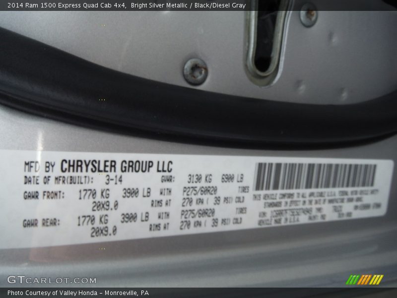 Bright Silver Metallic / Black/Diesel Gray 2014 Ram 1500 Express Quad Cab 4x4