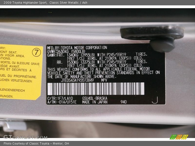 Classic Silver Metallic / Ash 2009 Toyota Highlander Sport