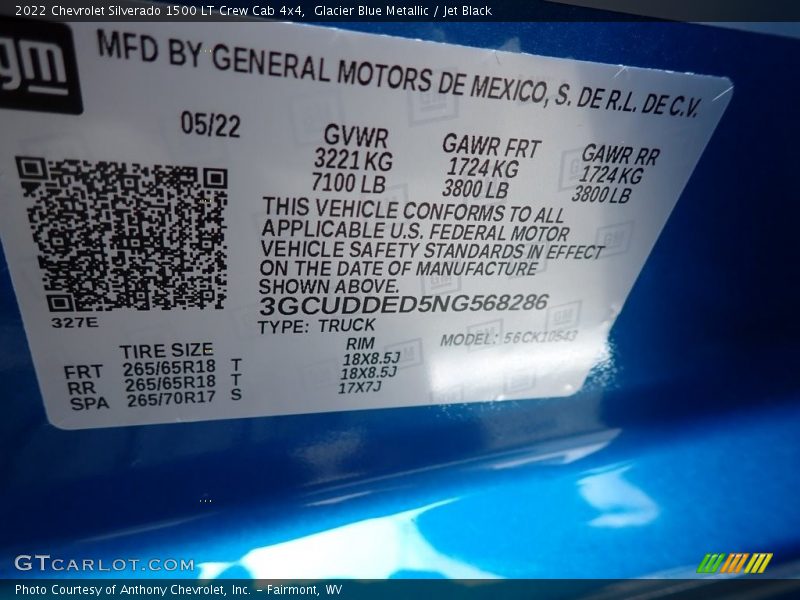 Glacier Blue Metallic / Jet Black 2022 Chevrolet Silverado 1500 LT Crew Cab 4x4