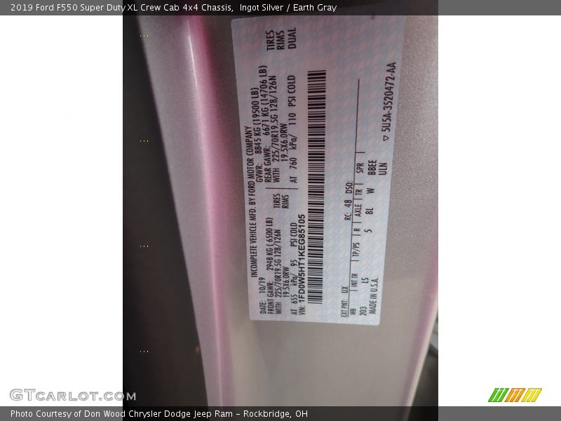 Ingot Silver / Earth Gray 2019 Ford F550 Super Duty XL Crew Cab 4x4 Chassis