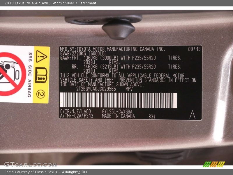 Atomic Silver / Parchment 2018 Lexus RX 450h AWD