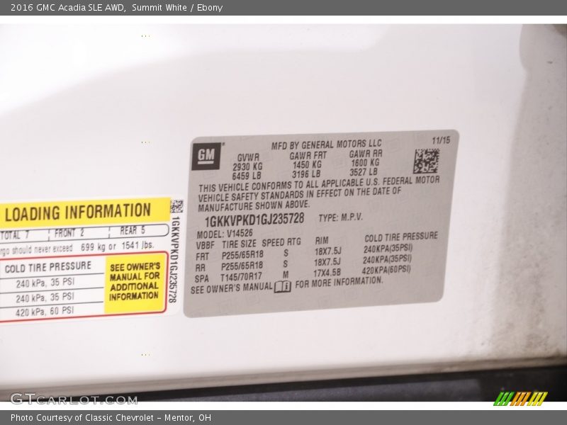 Summit White / Ebony 2016 GMC Acadia SLE AWD