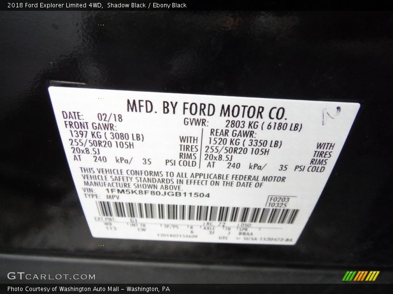 Shadow Black / Ebony Black 2018 Ford Explorer Limited 4WD