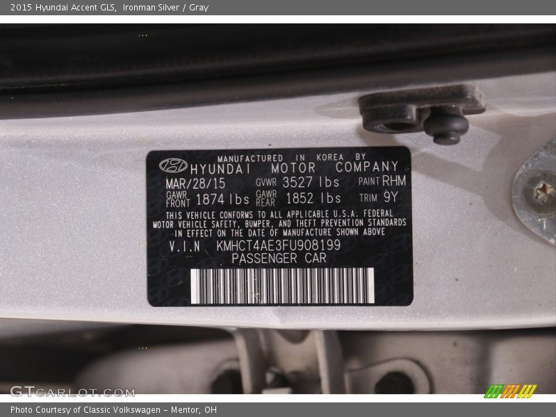 2015 Accent GLS Ironman Silver Color Code RHM
