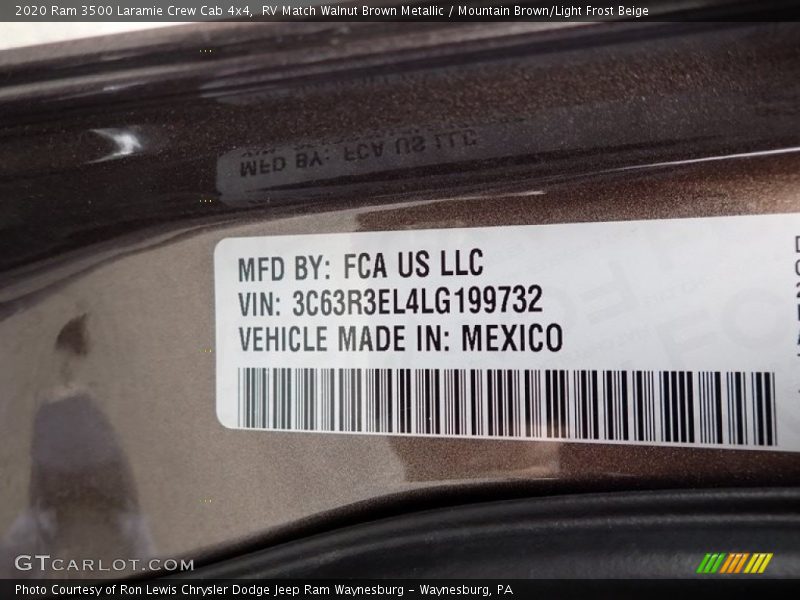 RV Match Walnut Brown Metallic / Mountain Brown/Light Frost Beige 2020 Ram 3500 Laramie Crew Cab 4x4