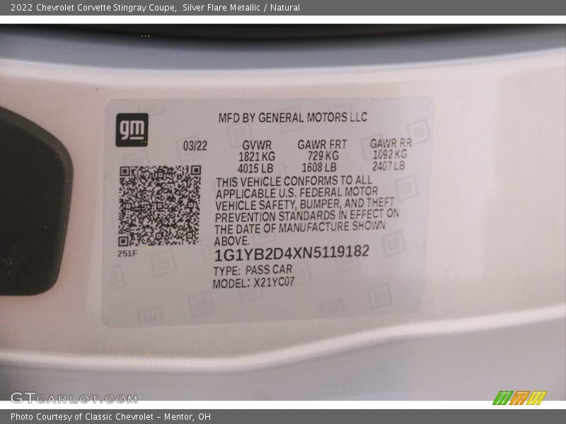 Silver Flare Metallic / Natural 2022 Chevrolet Corvette Stingray Coupe