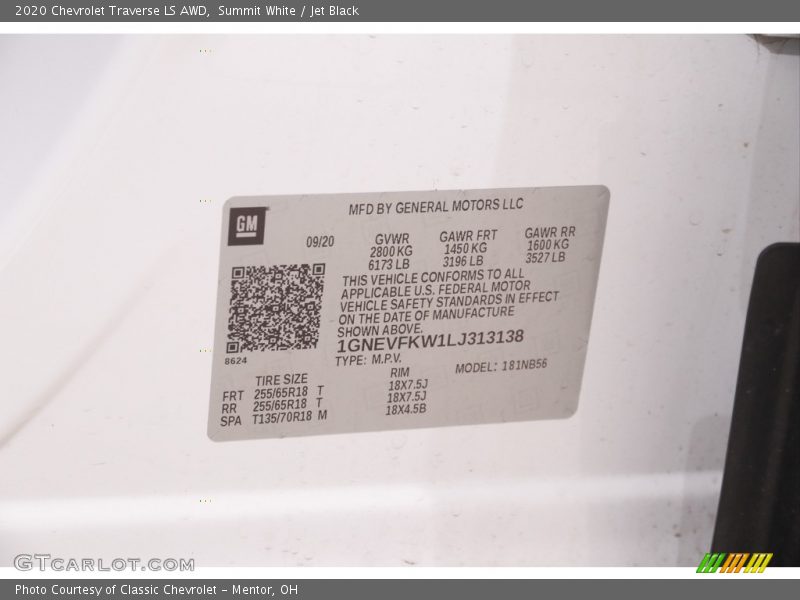 Summit White / Jet Black 2020 Chevrolet Traverse LS AWD