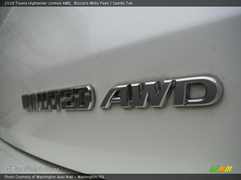 Blizzard White Pearl / Saddle Tan 2018 Toyota Highlander Limited AWD