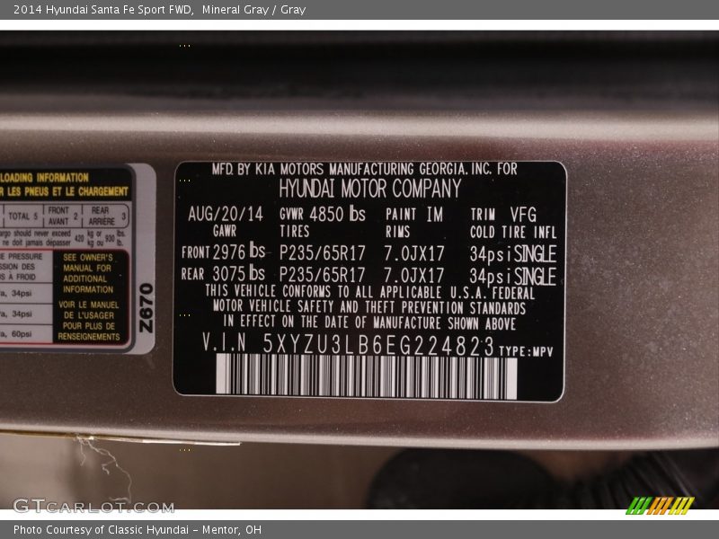 Mineral Gray / Gray 2014 Hyundai Santa Fe Sport FWD