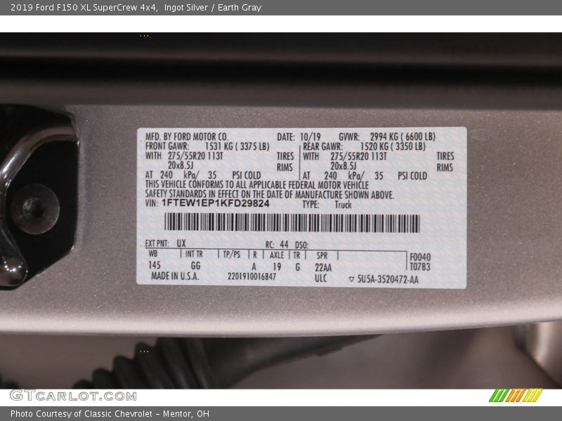 Ingot Silver / Earth Gray 2019 Ford F150 XL SuperCrew 4x4