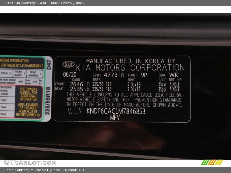 Black Cherry / Black 2021 Kia Sportage S AWD